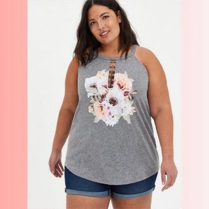 Torrid Grey Floral O-Ring Slim Fit Tank🌸